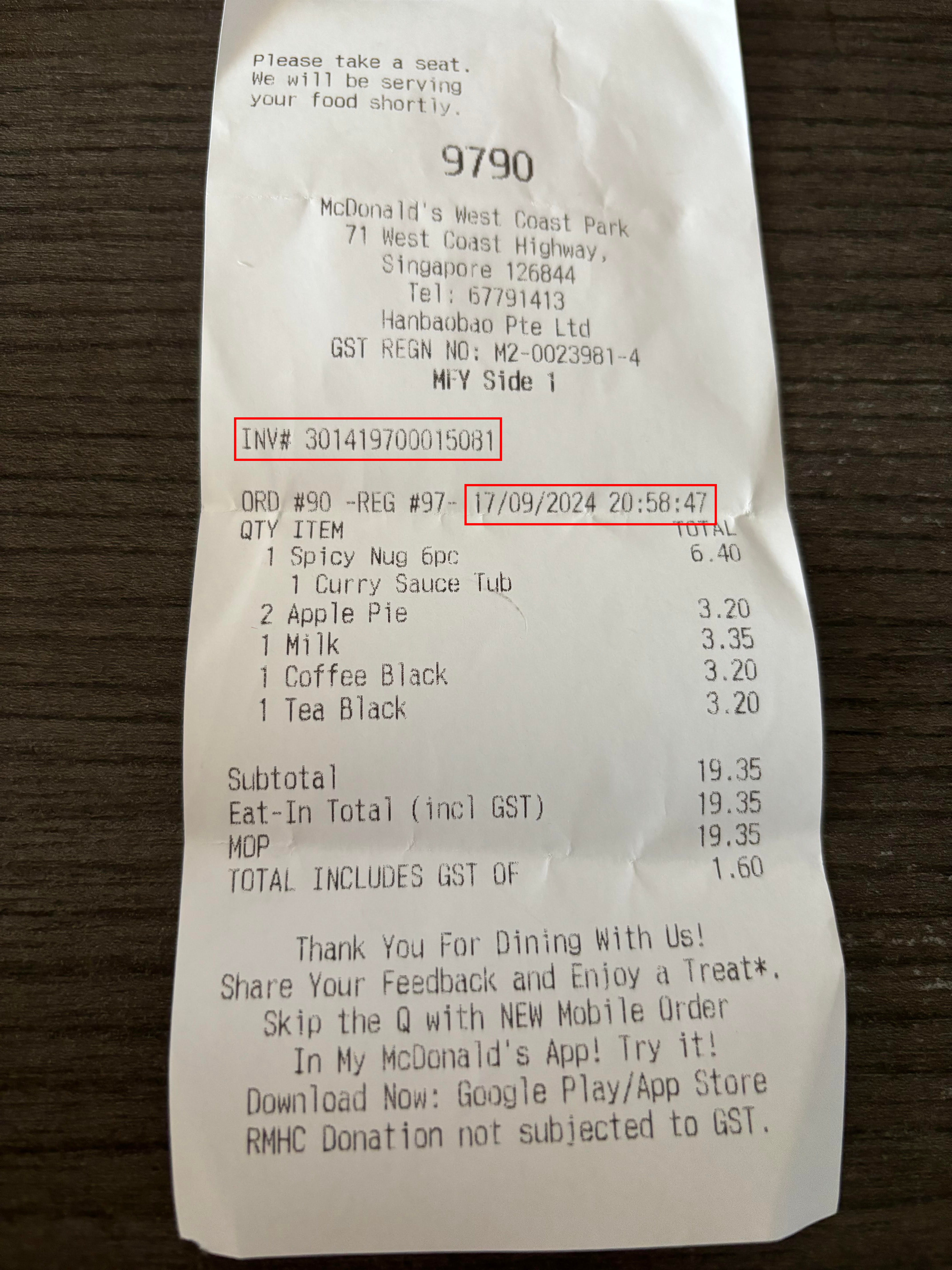 Receipt with Sensitive Information Highlighted